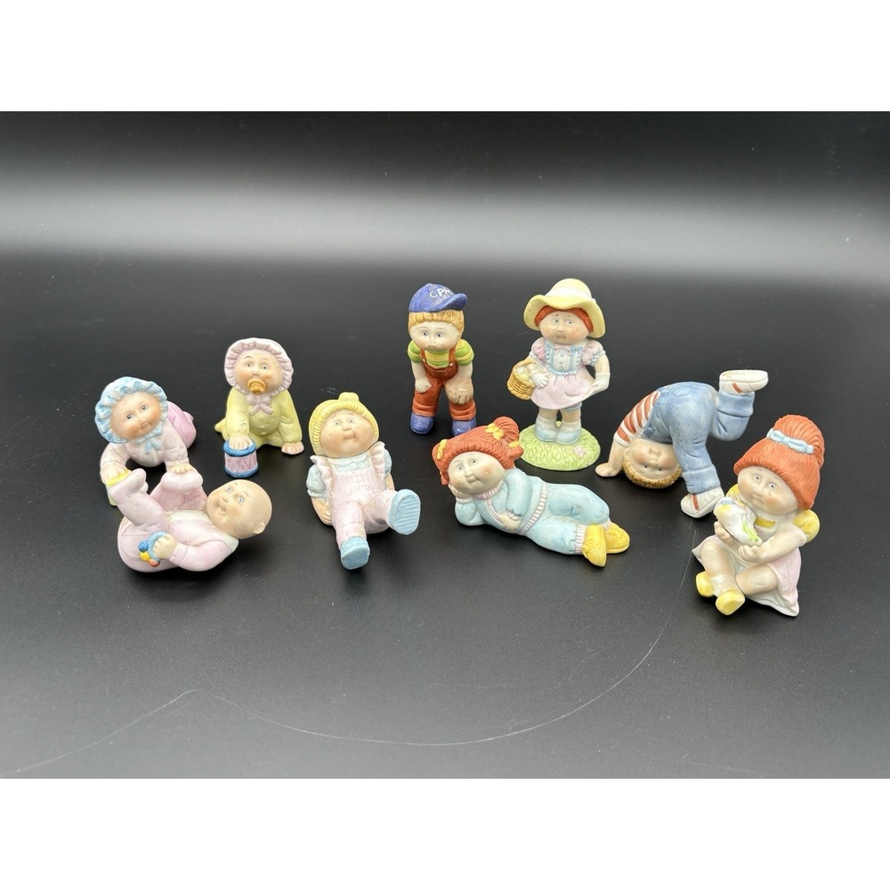 9 Vintage 1984 Cabbage Patch Kids Miniature Porcelain Figurines Includes 1 RARE